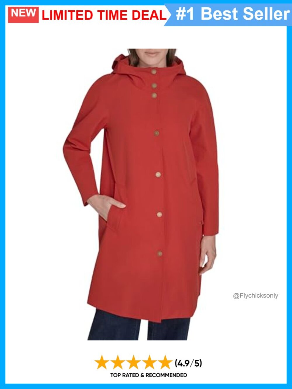 Snap Front Raincoat Water Resistant Long Sleeve Casual Jacket